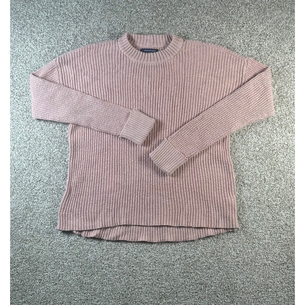 American Eagle Outfitters Pink Ribbed Crewneck Sweater XS Slouchy Shaker Knit